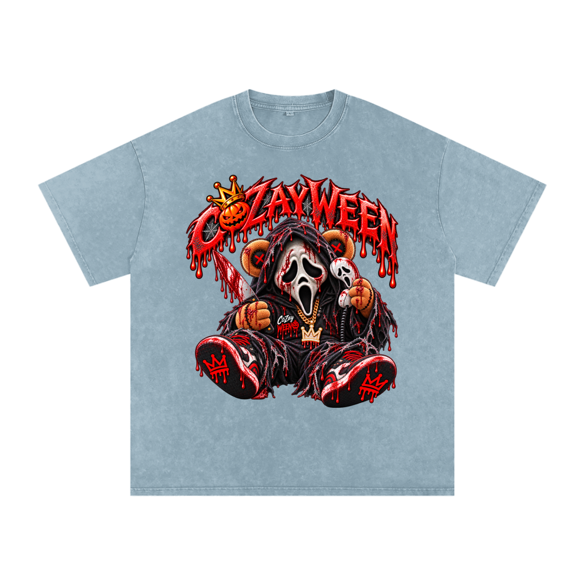 CoZayWeen Scream Snow Washed Oversized Cotton T-Shirt