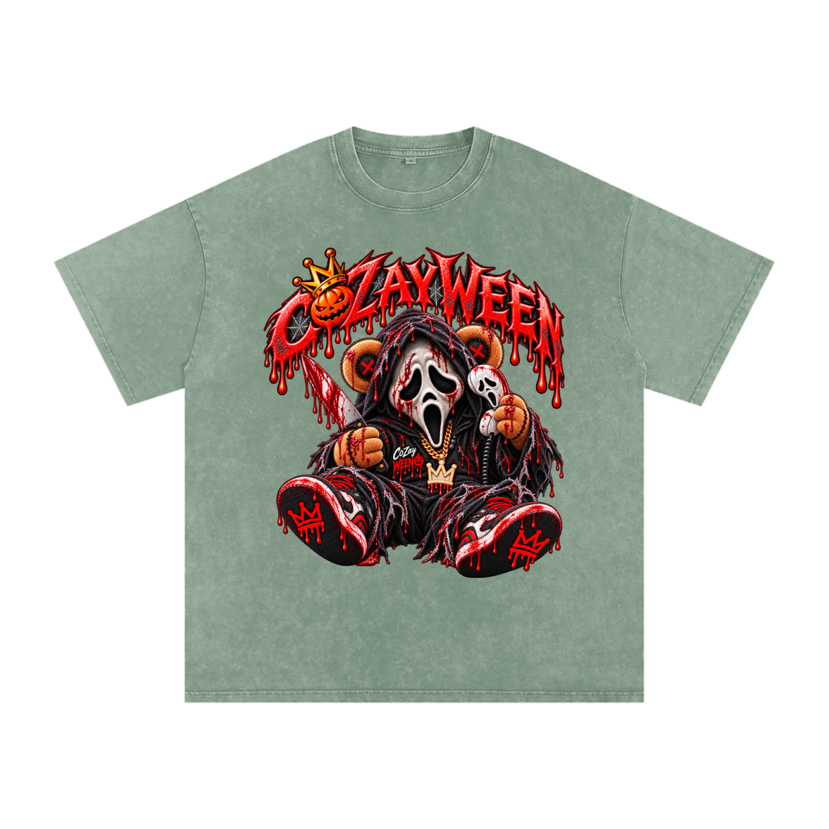 CoZayWeen Scream Snow Washed Oversized Cotton T-Shirt