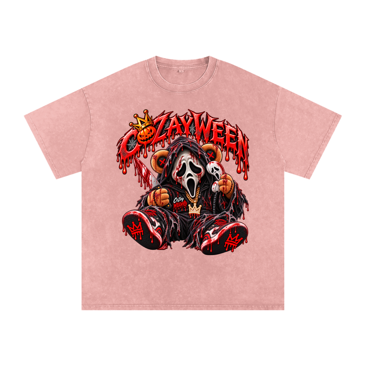 CoZayWeen Scream Snow Washed Oversized Cotton T-Shirt