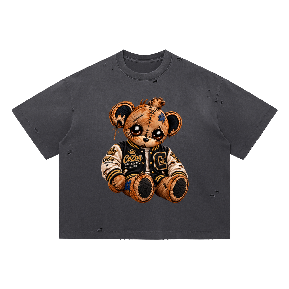 CoZay Original Hoodie Bear Vintage Washed Distressed Boxy Oversized T-Shirt