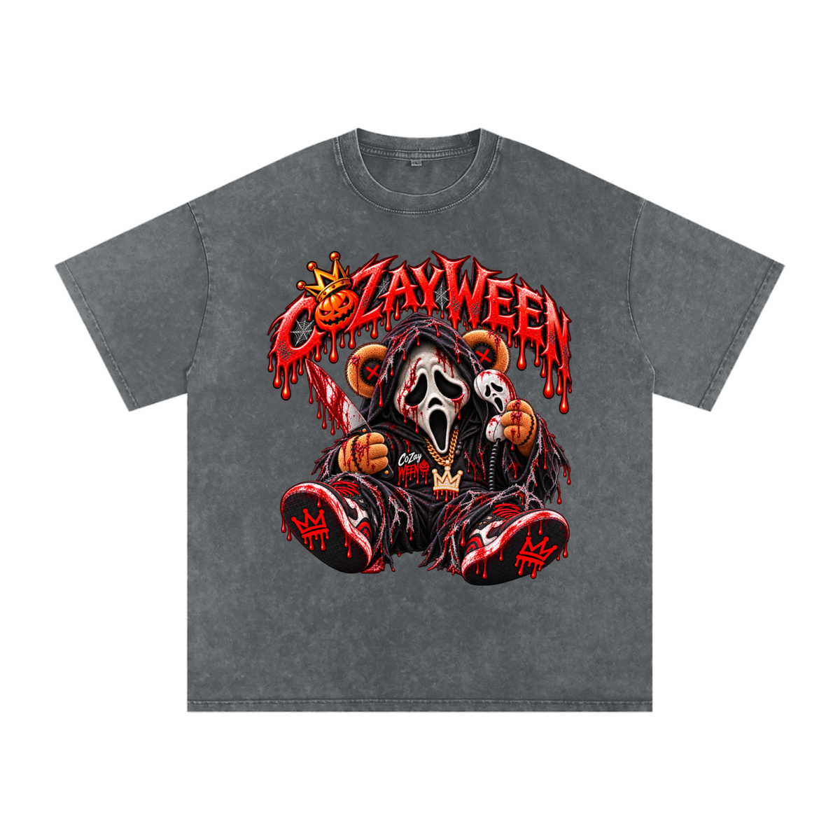 CoZayWeen Scream Snow Washed Oversized Cotton T-Shirt