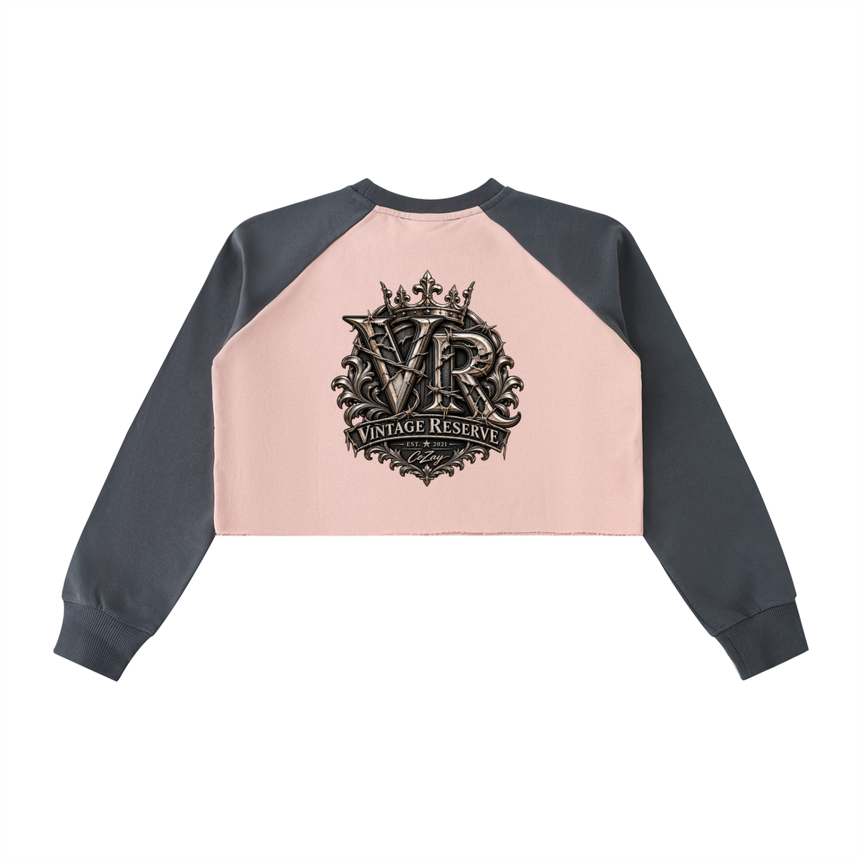 Raw-Hem Color-Block Raglan Crop Sweatshirt