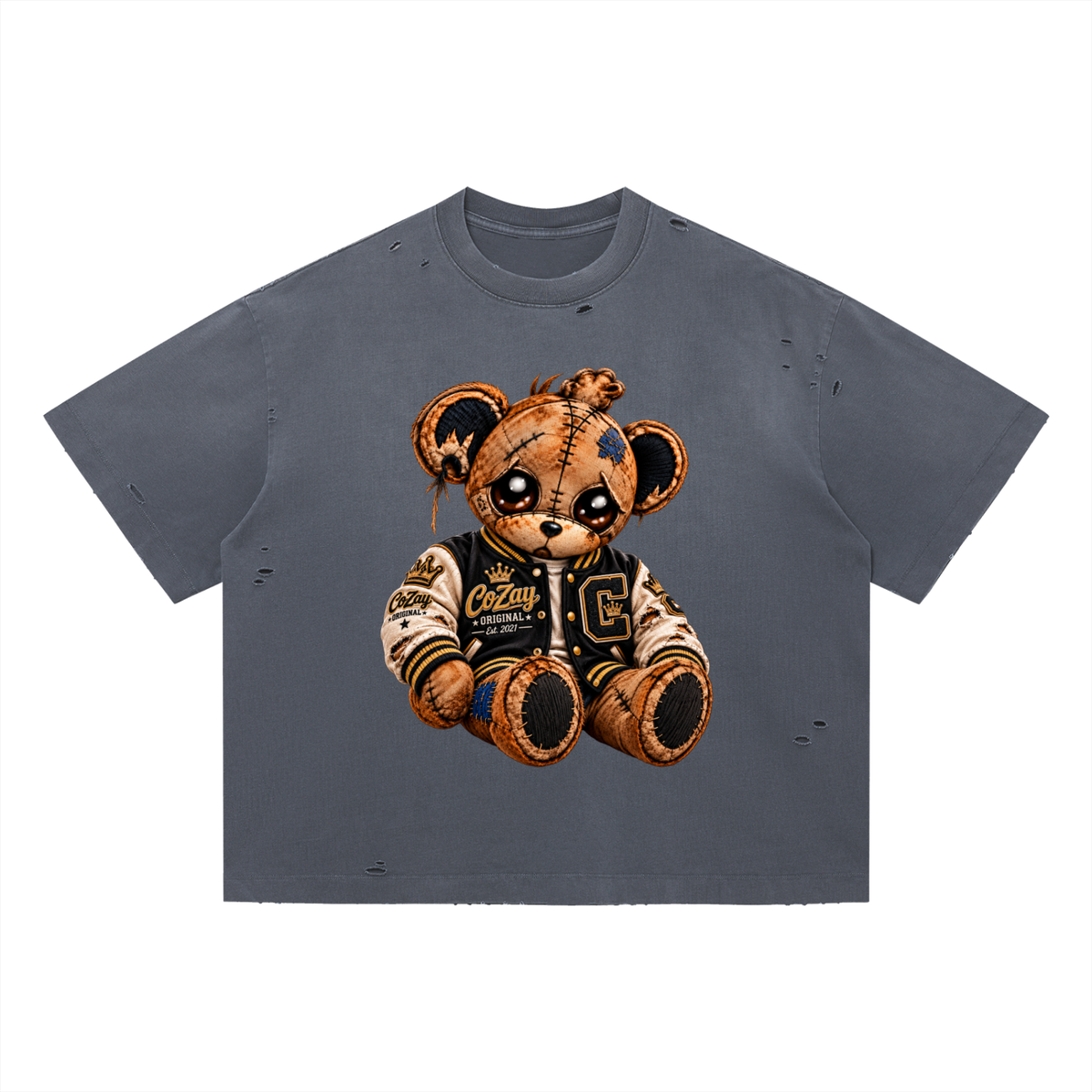 CoZay Original Hoodie Bear Vintage Washed Distressed Boxy Oversized T-Shirt