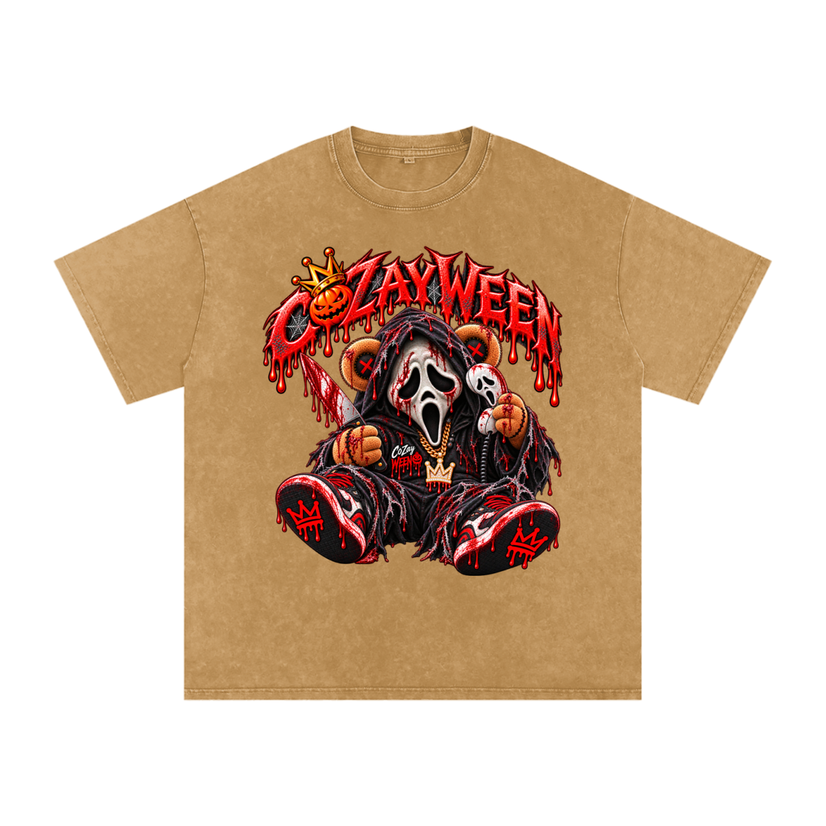 CoZayWeen Scream Snow Washed Oversized Cotton T-Shirt