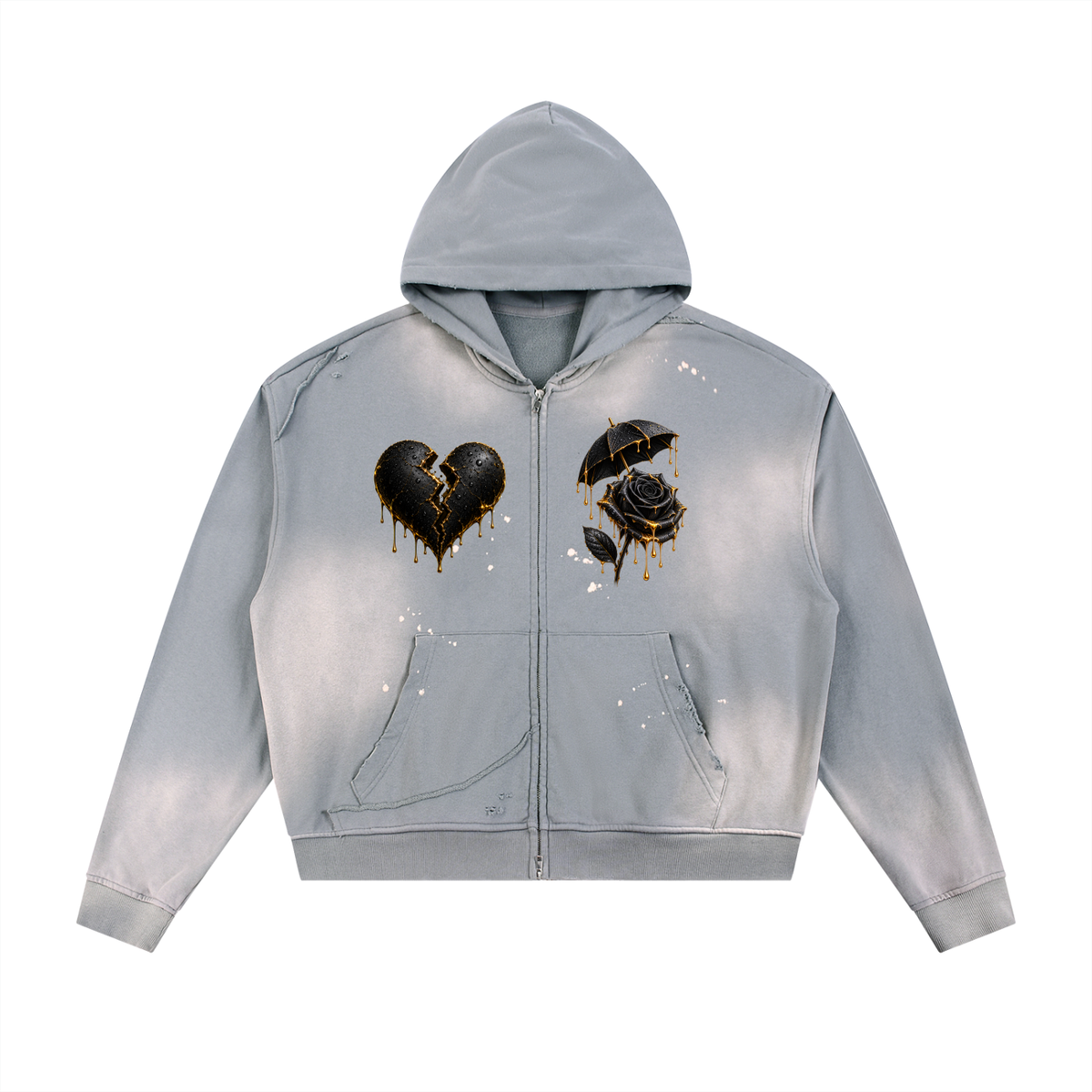 CoZay Signature Sun Fade Frayed Raw Edge Fleece Zip Hoodie