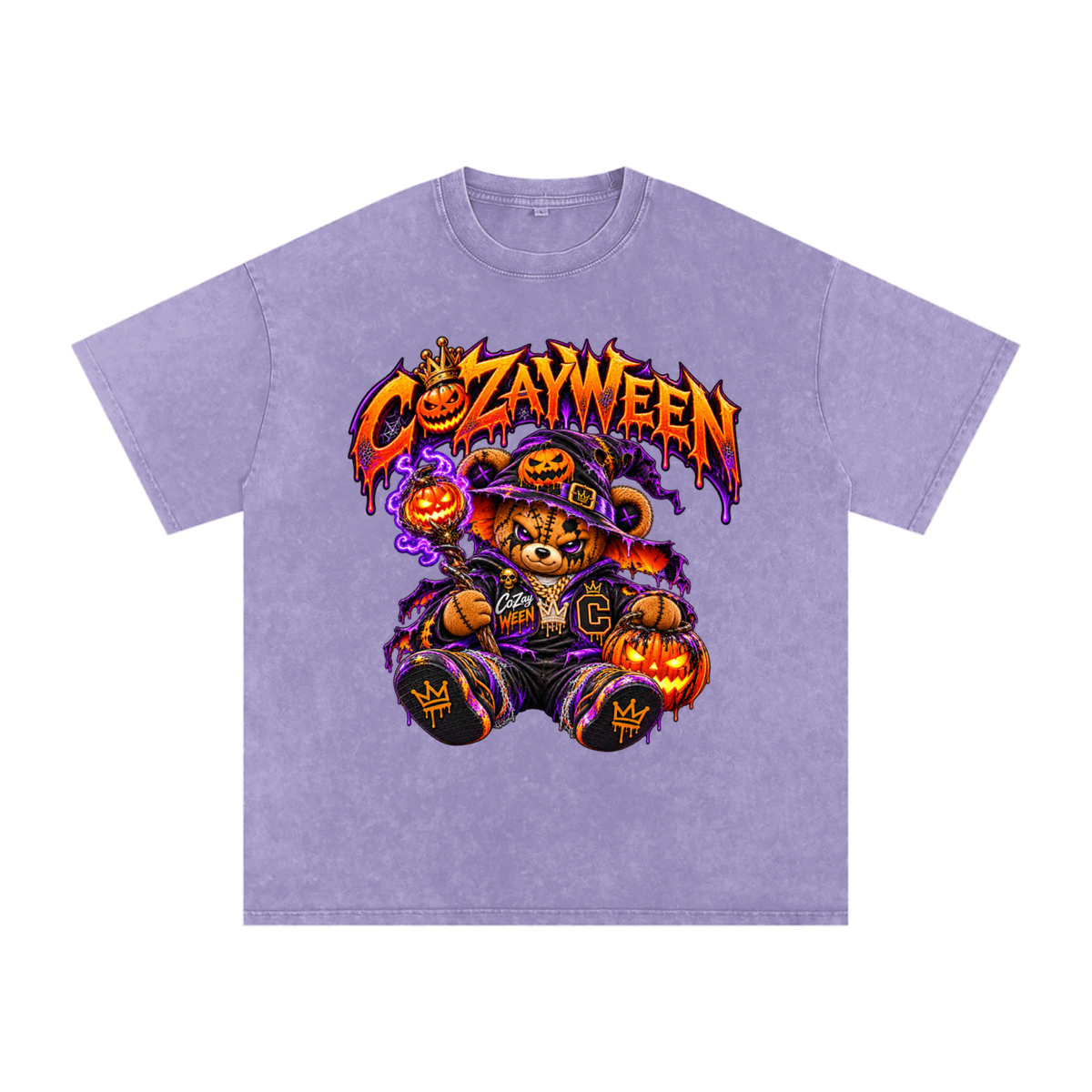 CoZayWeen Witch Snow Washed Oversized Cotton T-Shirt
