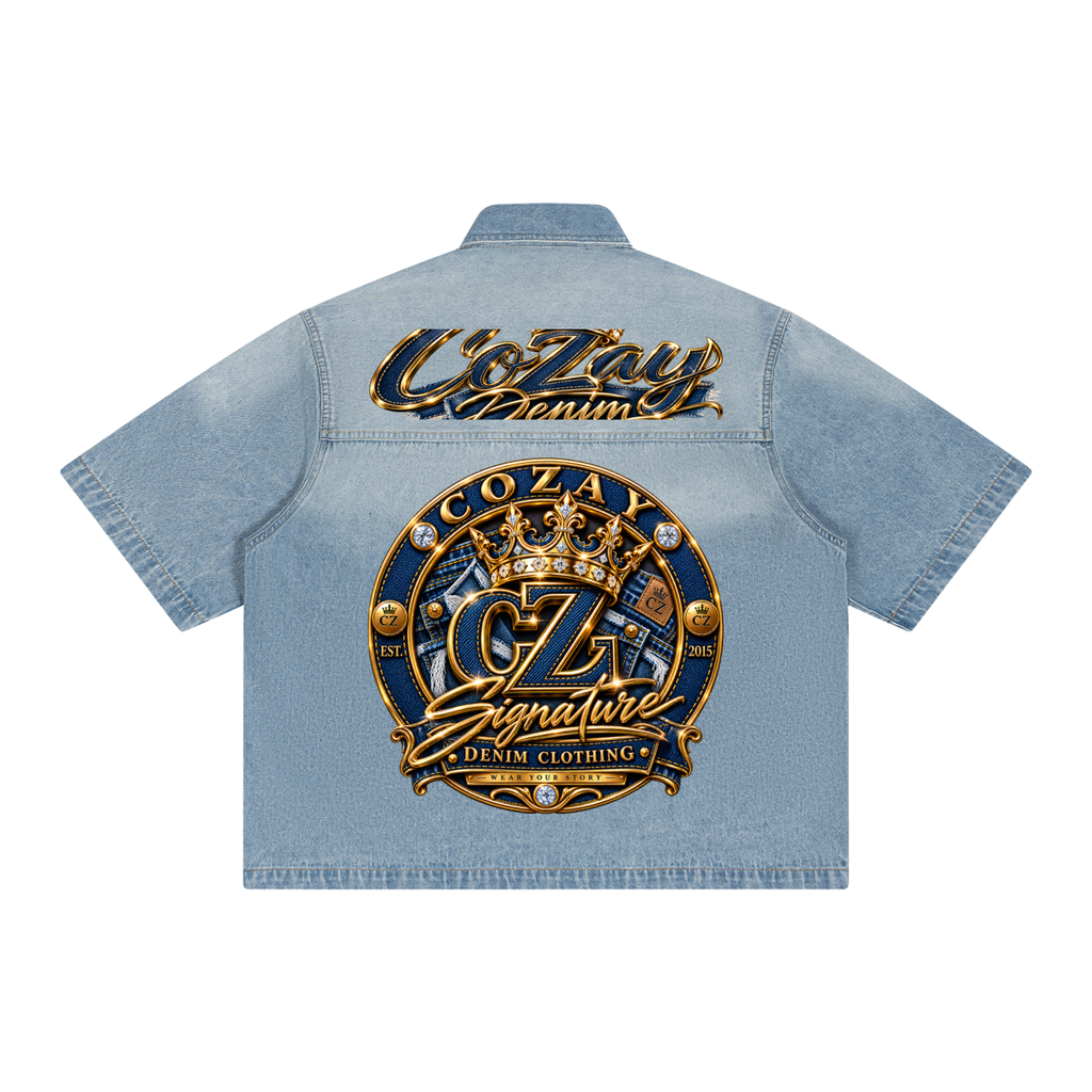 CoZay Signature Unisex Vintage Wash Boxy Short Denim Shirt