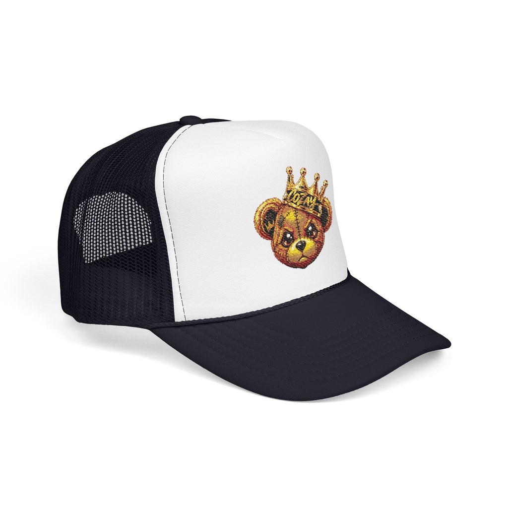 Crowned Teddy Bear Trucker Hat — Gold Sequin Bear Foam Cap