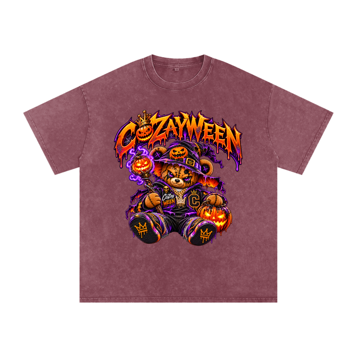 CoZayWeen Witch Snow Washed Oversized Cotton T-Shirt