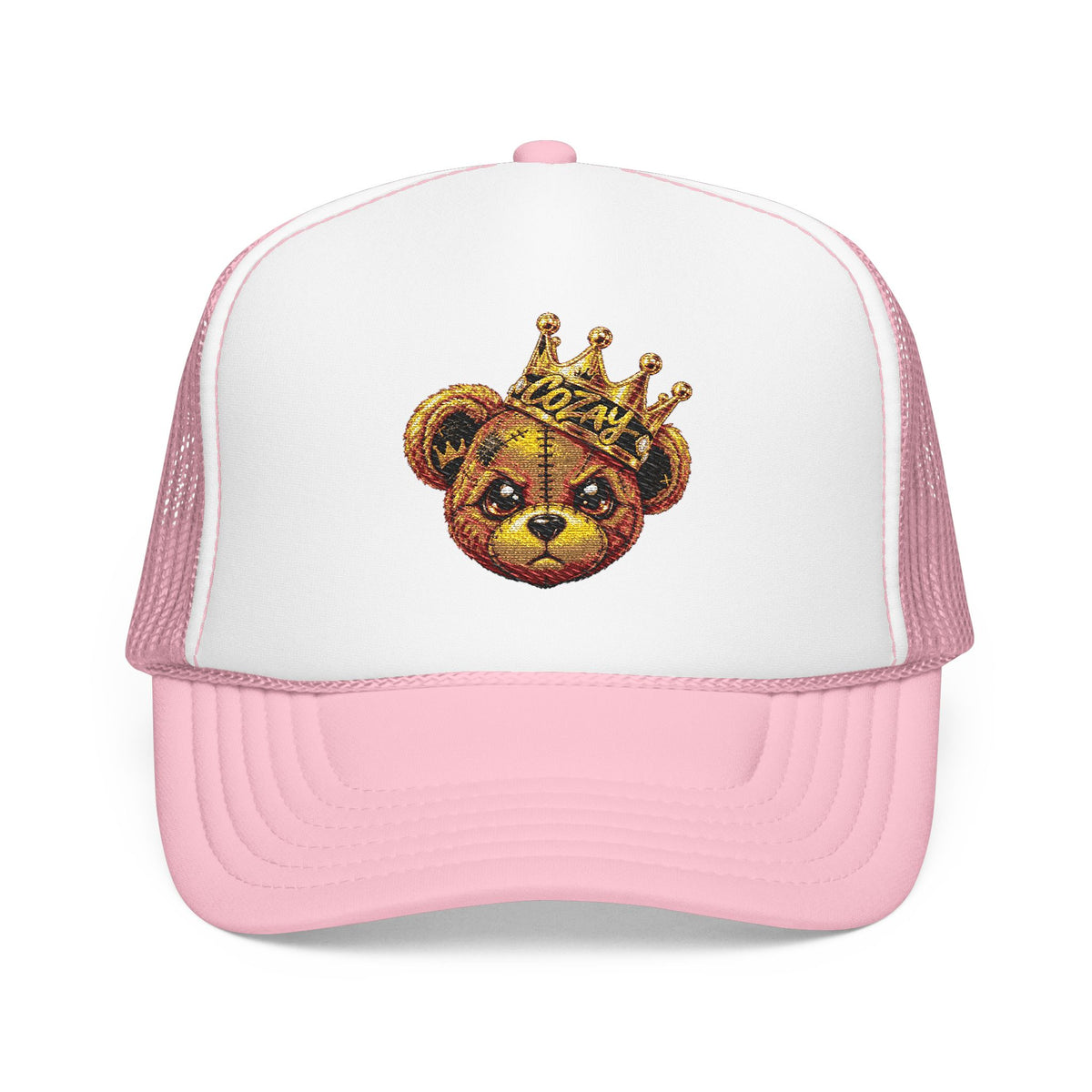 Crowned Teddy Bear Trucker Hat — Gold Sequin Bear Foam Cap