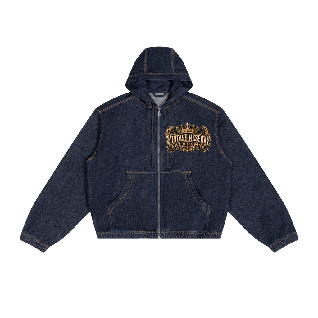 Vintage Reserve by CoZay Men's Boxy Vintage Wash Hooded Denim Jacket