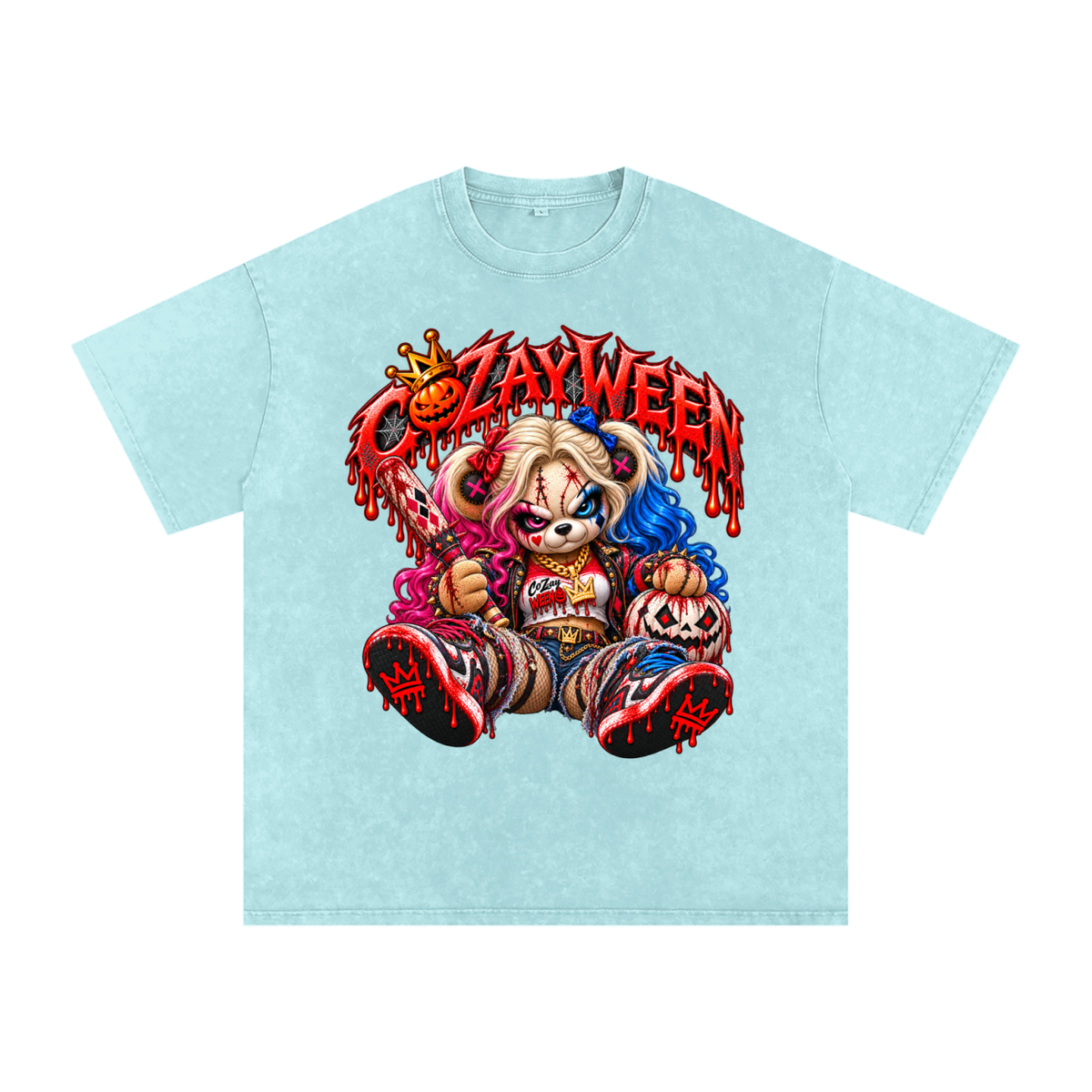 CoZayWeen Harley Snow Washed Oversized Cotton T-Shirt