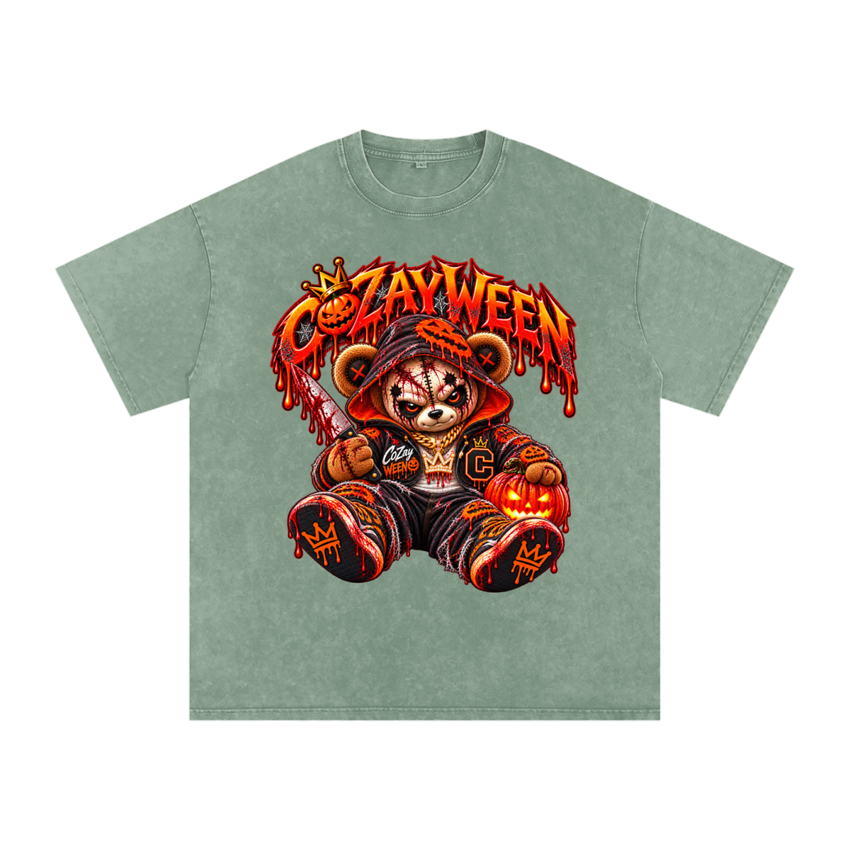 CoZayWeen Hoodie Snow Washed Oversized Cotton T-Shirt