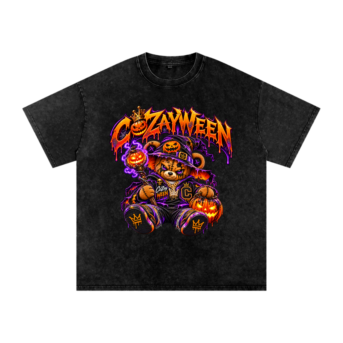 CoZayWeen Witch Snow Washed Oversized Cotton T-Shirt