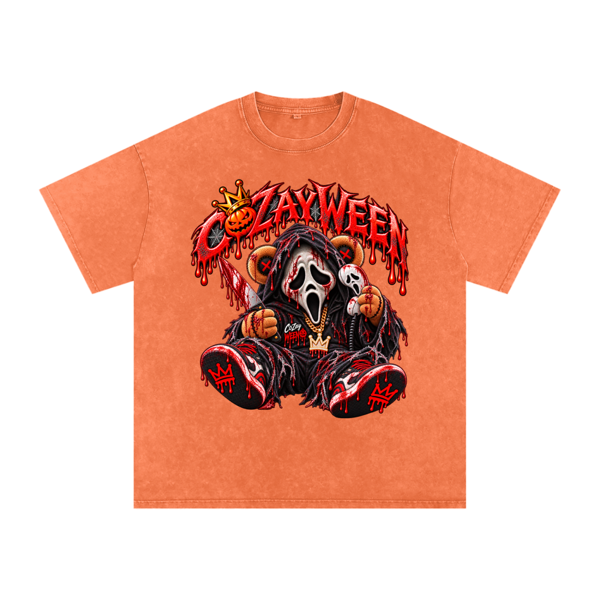 CoZayWeen Scream Snow Washed Oversized Cotton T-Shirt