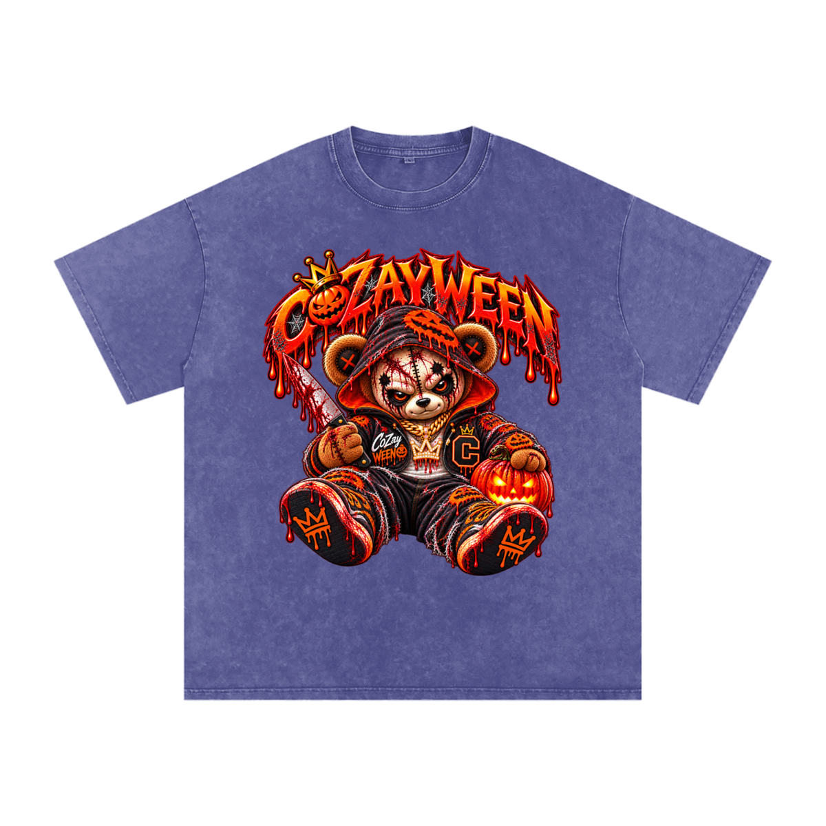 CoZayWeen Hoodie Snow Washed Oversized Cotton T-Shirt