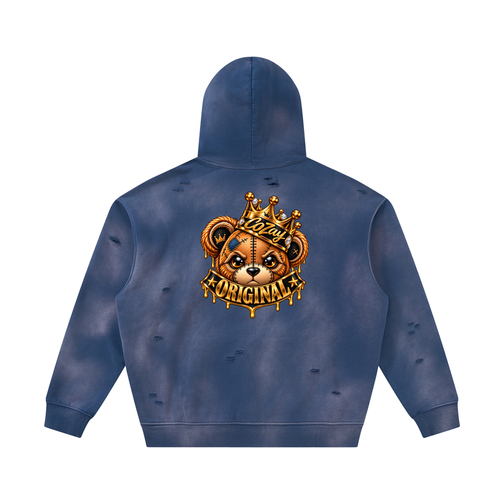 CoZay Original Bear Unisex Sunfade Frayed Fleece Hoodie