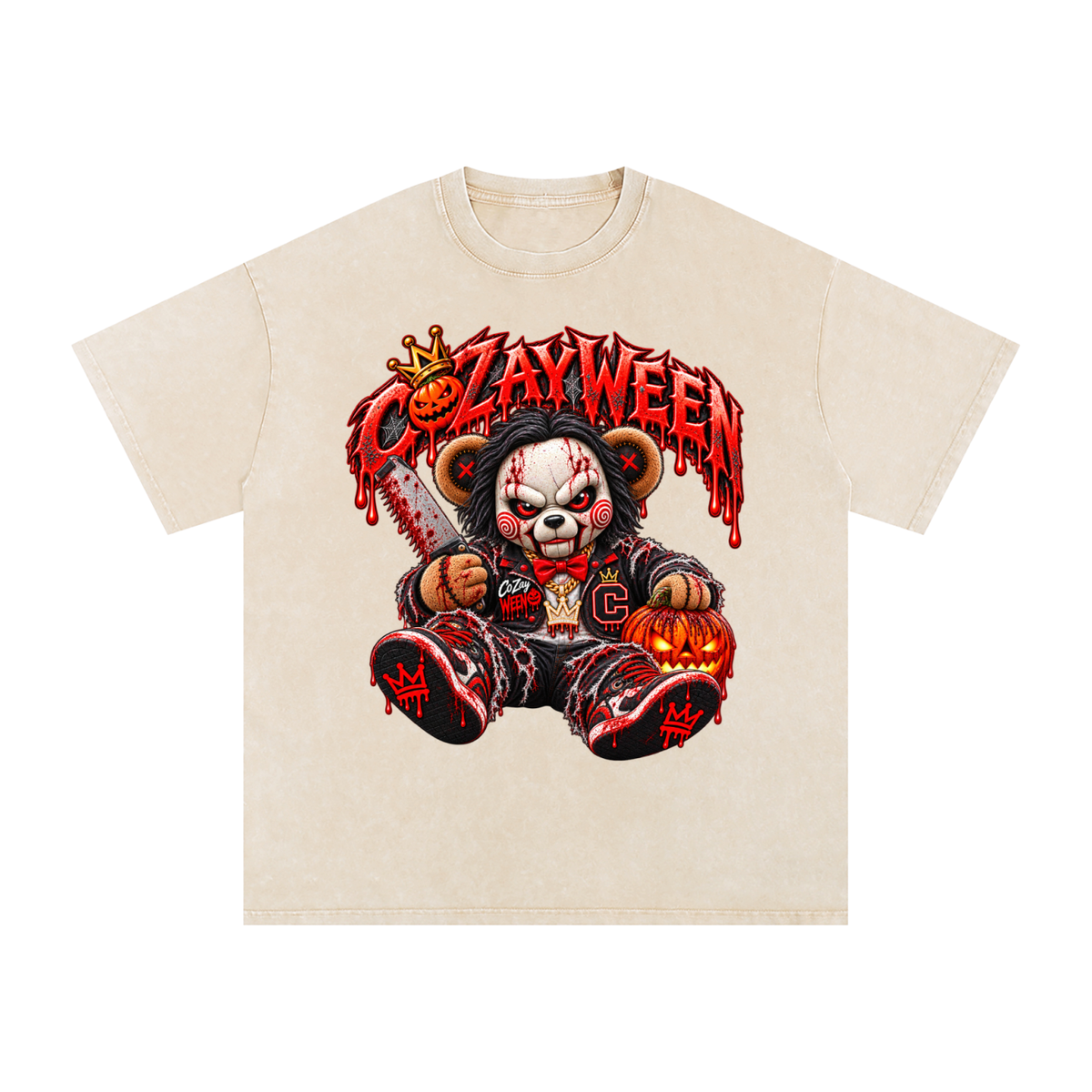 CoZayWeen Saw Snow Washed Oversized Cotton T-Shirt