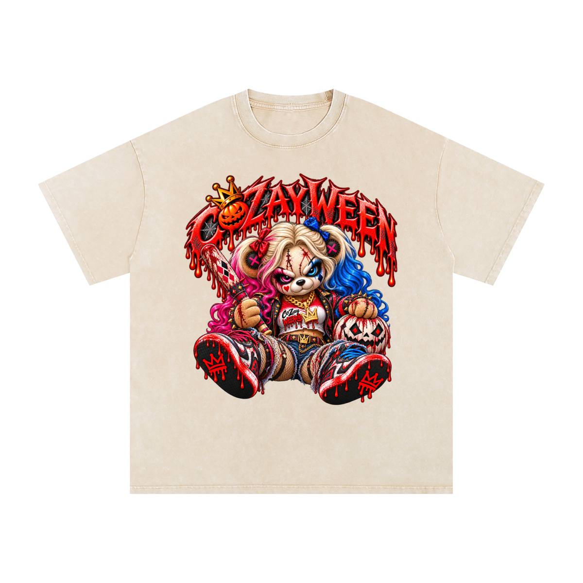 CoZayWeen Harley Snow Washed Oversized Cotton T-Shirt