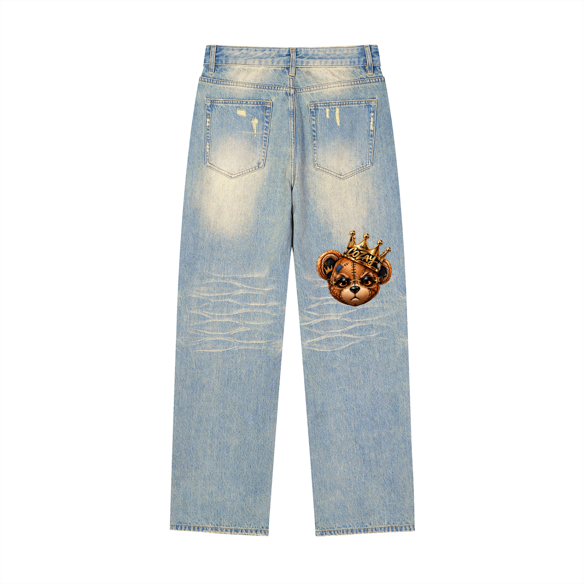 CoZay Original Cartier Bear Sun Fade Raw Hem Denim Jeans