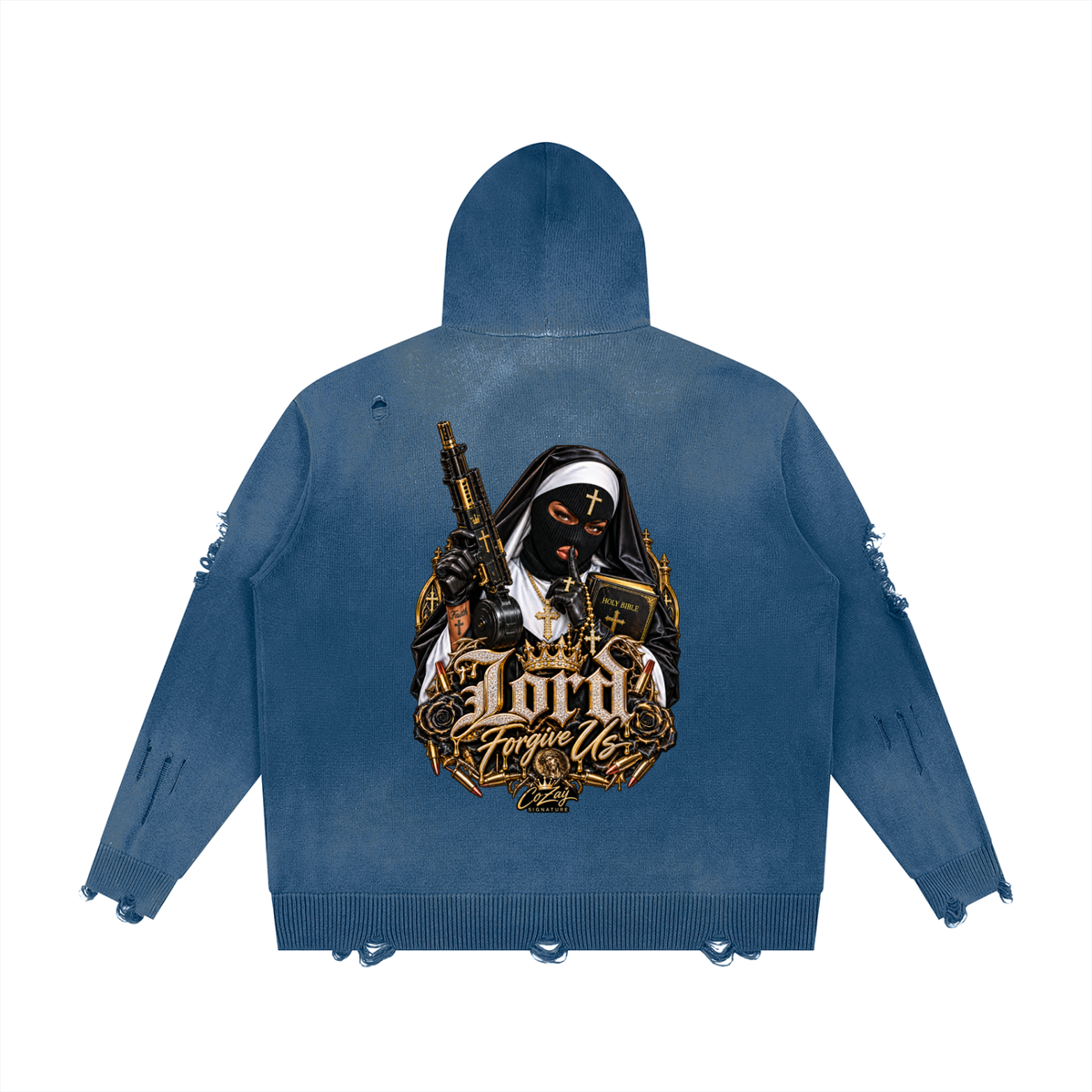 CoZay Original Unisex Distressed Full Zip Sweater