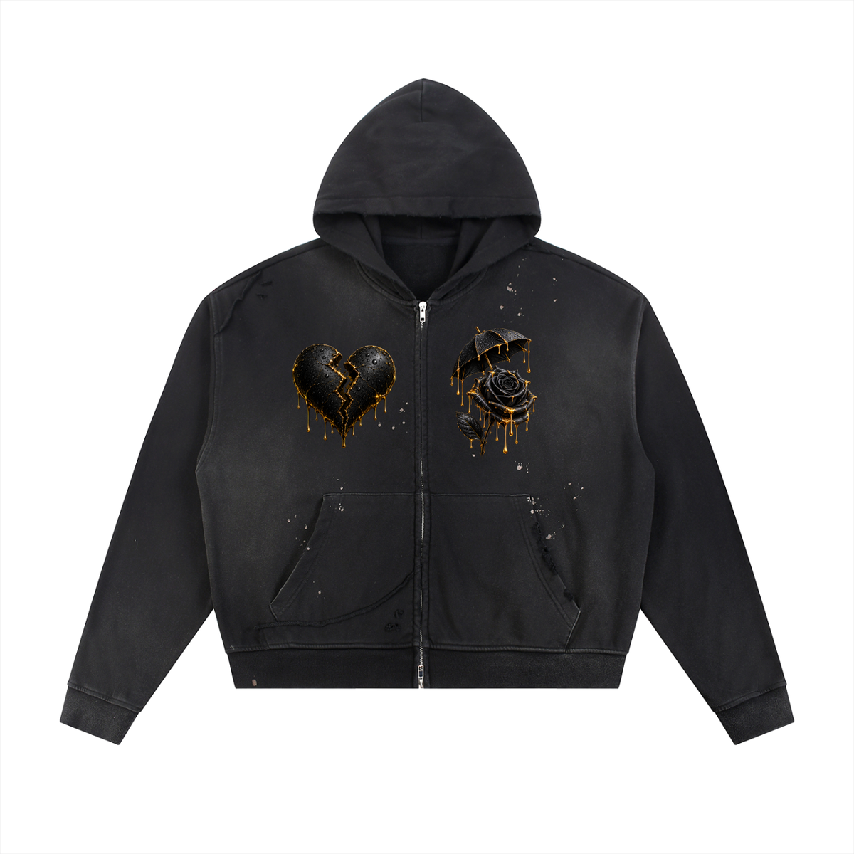 CoZay Signature Sun Fade Frayed Raw Edge Fleece Zip Hoodie