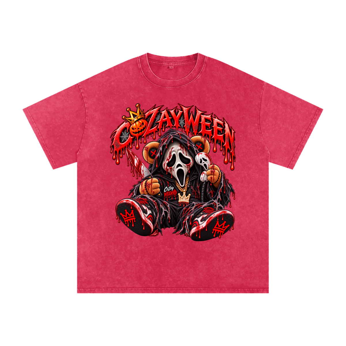 CoZayWeen Scream Snow Washed Oversized Cotton T-Shirt