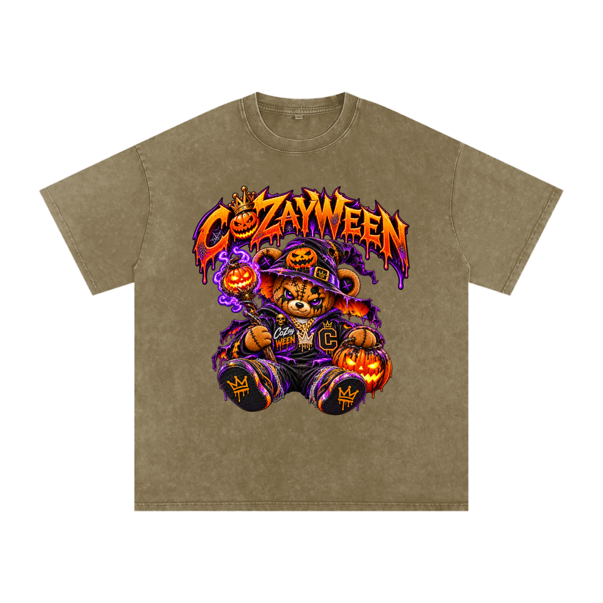 CoZayWeen Witch Snow Washed Oversized Cotton T-Shirt