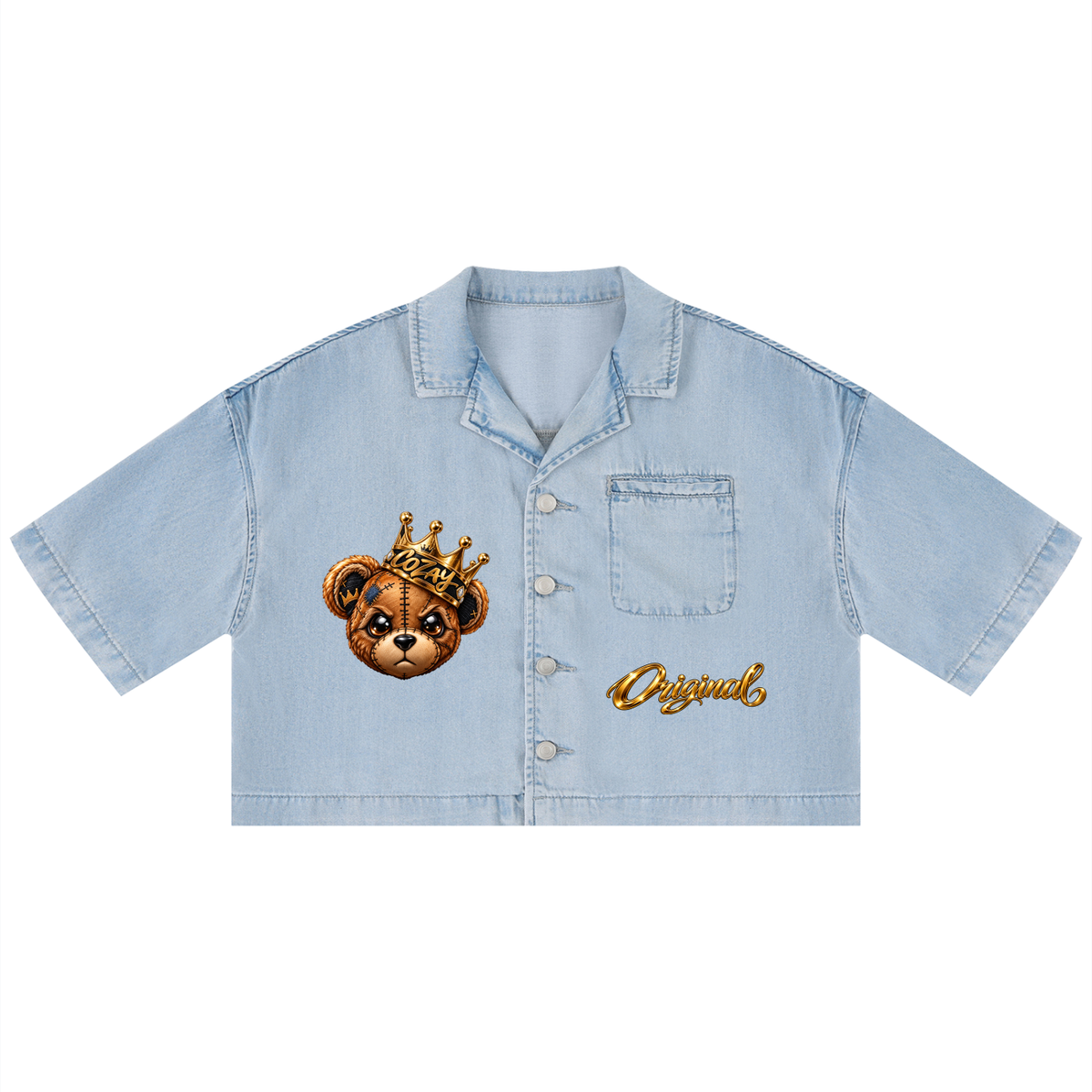CoZay Original Bear Women's Vintage Wash Boxy Cropped Shirt