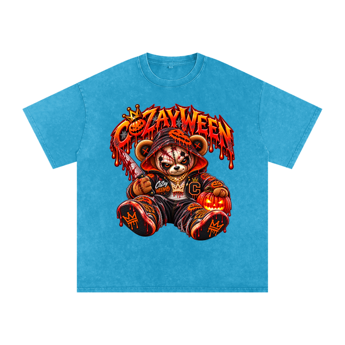 CoZayWeen Hoodie Snow Washed Oversized Cotton T-Shirt