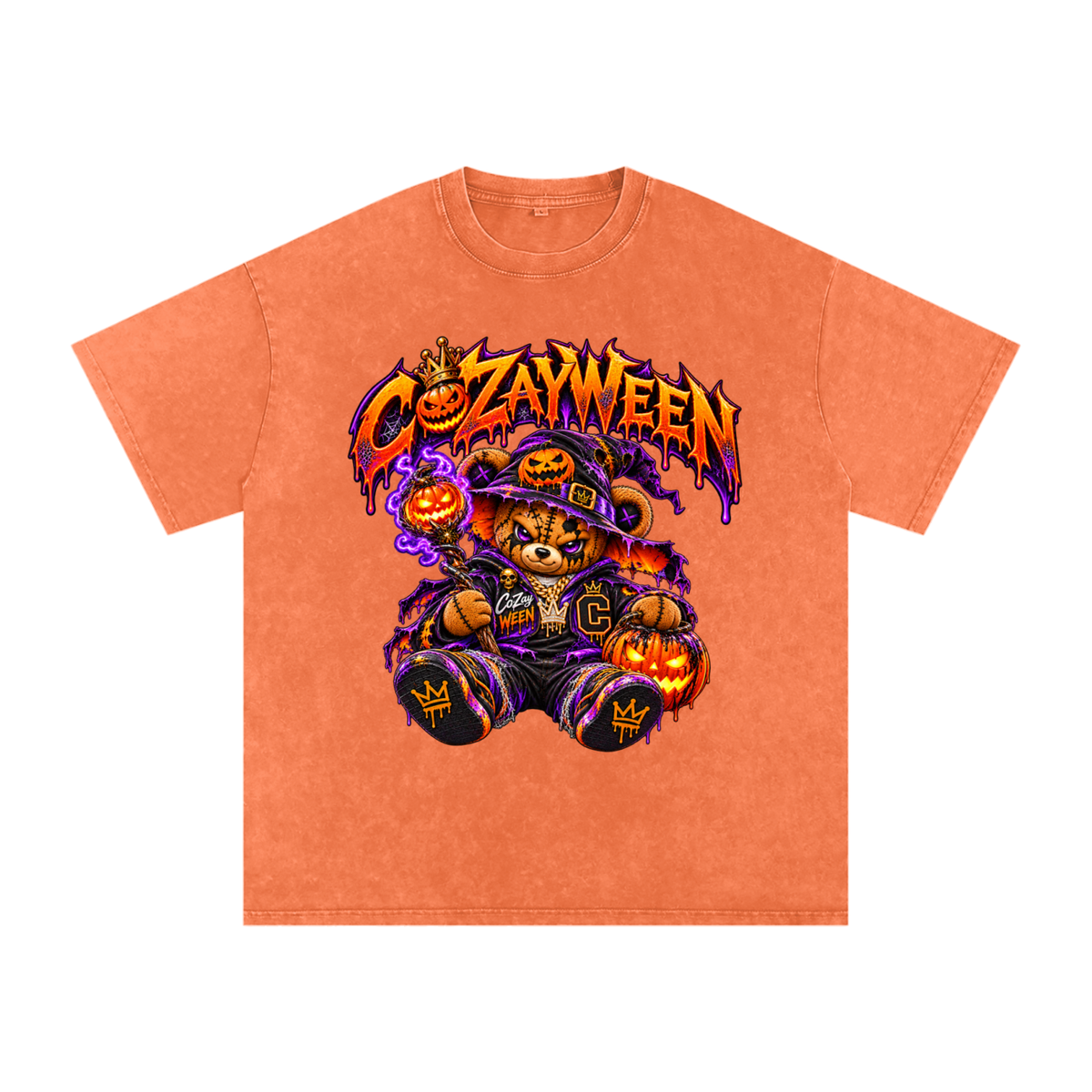 CoZayWeen Witch Snow Washed Oversized Cotton T-Shirt