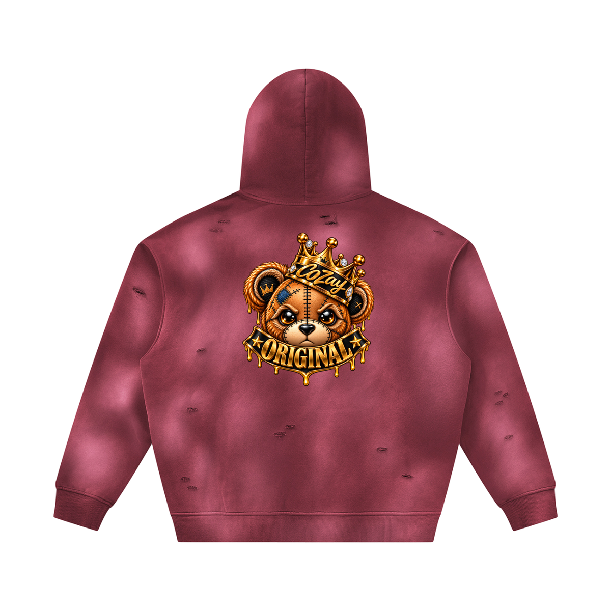 CoZay Original Bear Unisex Sunfade Frayed Fleece Hoodie