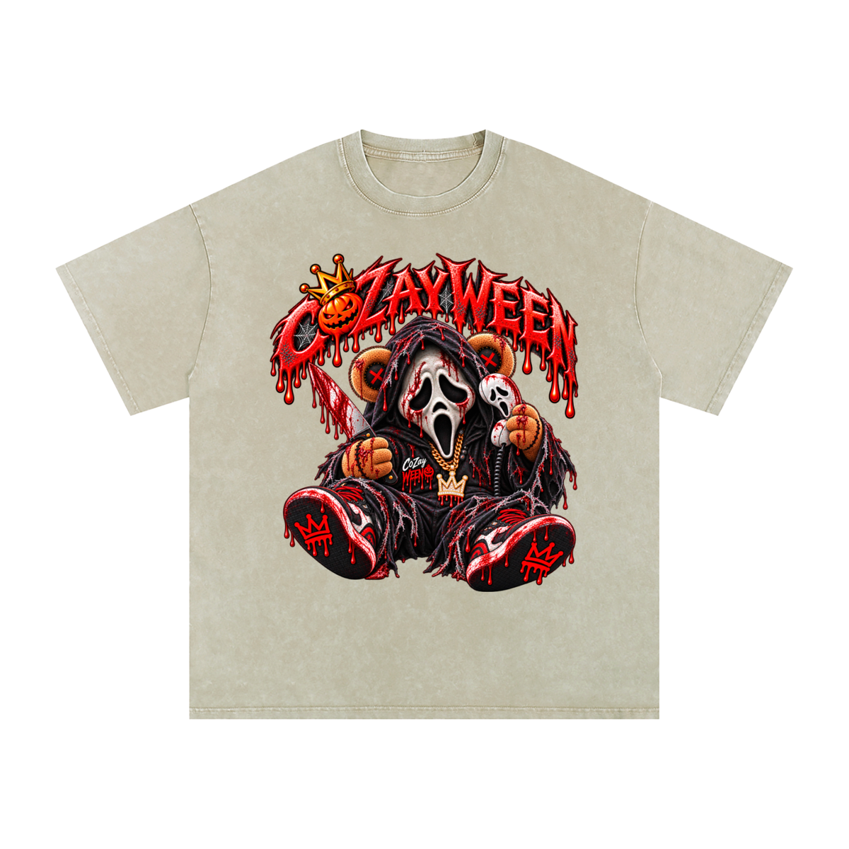 CoZayWeen Scream Snow Washed Oversized Cotton T-Shirt