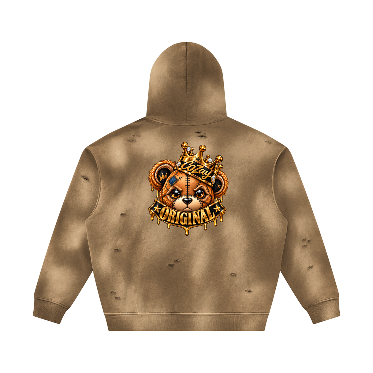 CoZay Original Bear Unisex Sunfade Frayed Fleece Hoodie