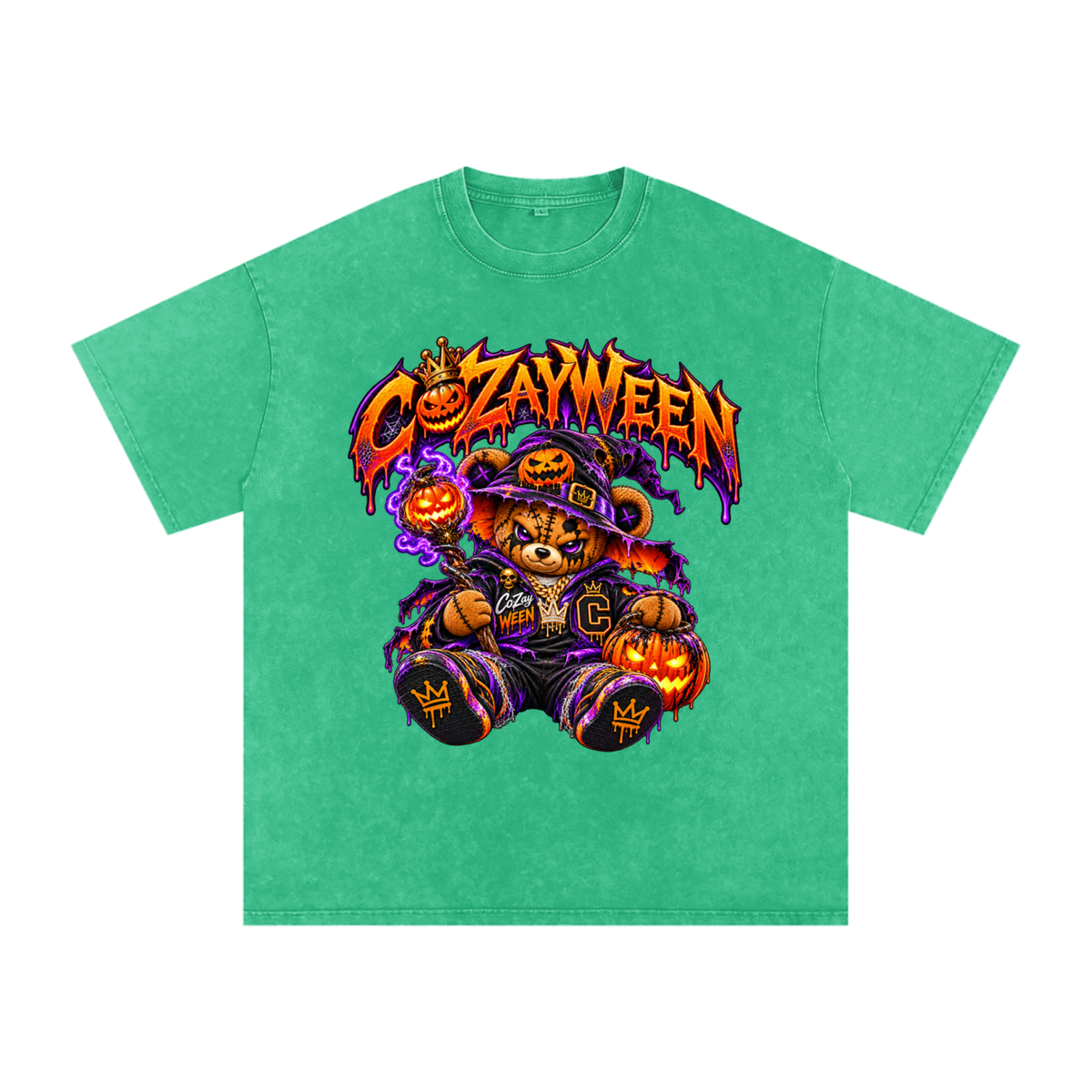 CoZayWeen Witch Snow Washed Oversized Cotton T-Shirt