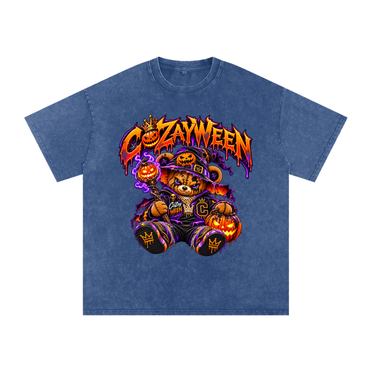 CoZayWeen Witch Snow Washed Oversized Cotton T-Shirt