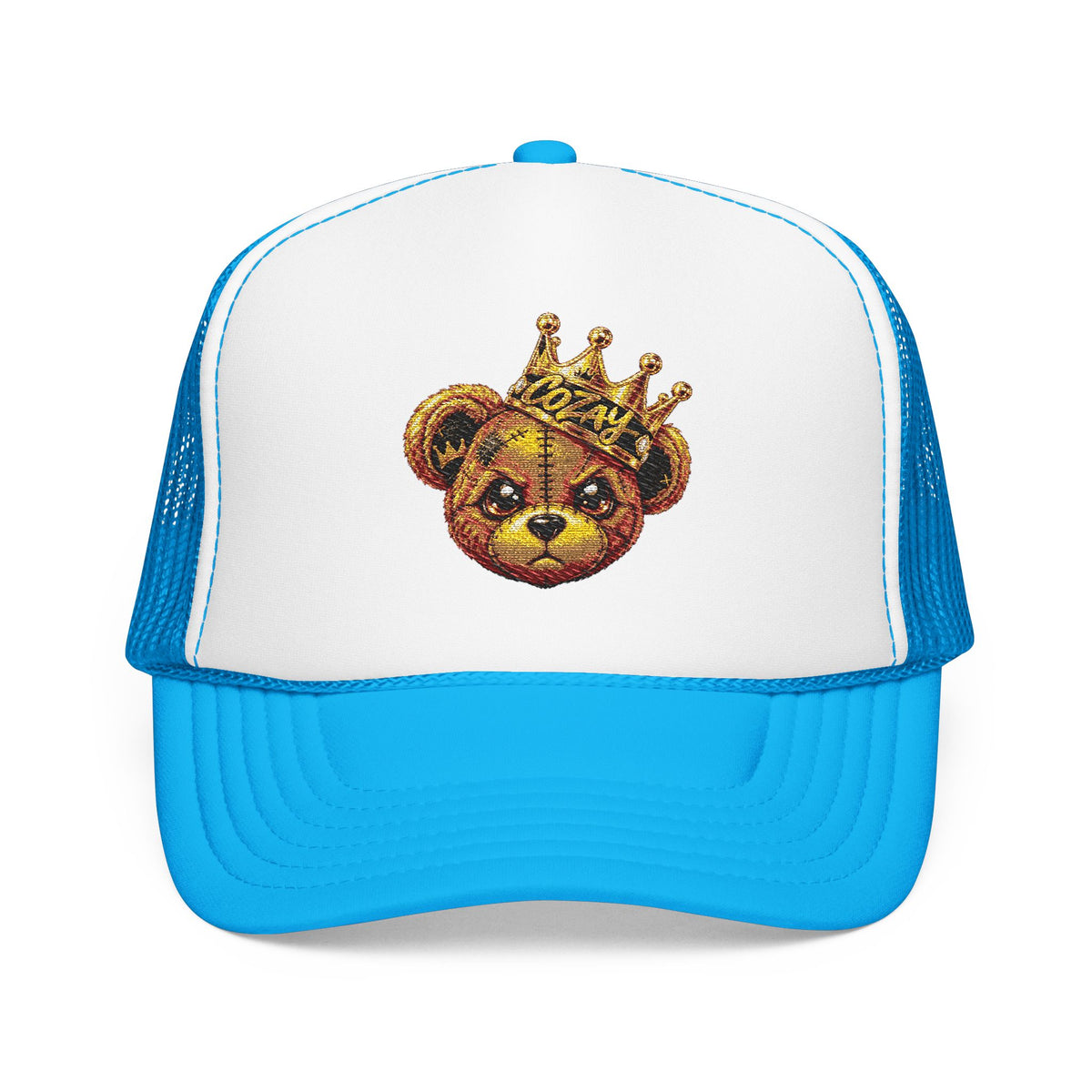 Crowned Teddy Bear Trucker Hat — Gold Sequin Bear Foam Cap