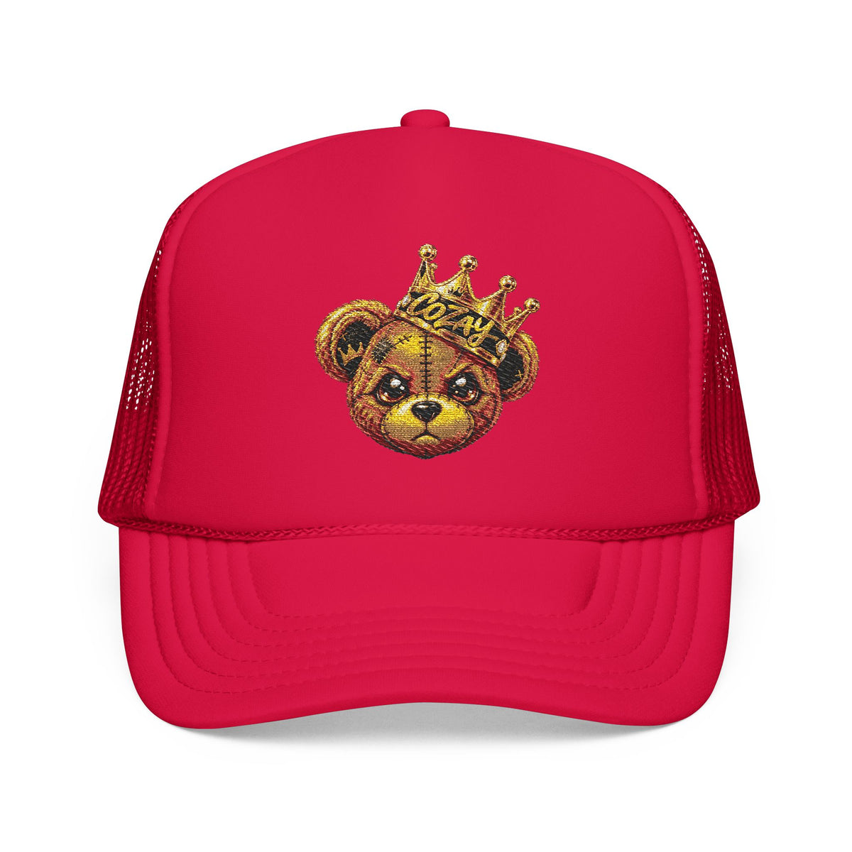 Crowned Teddy Bear Trucker Hat — Gold Sequin Bear Foam Cap