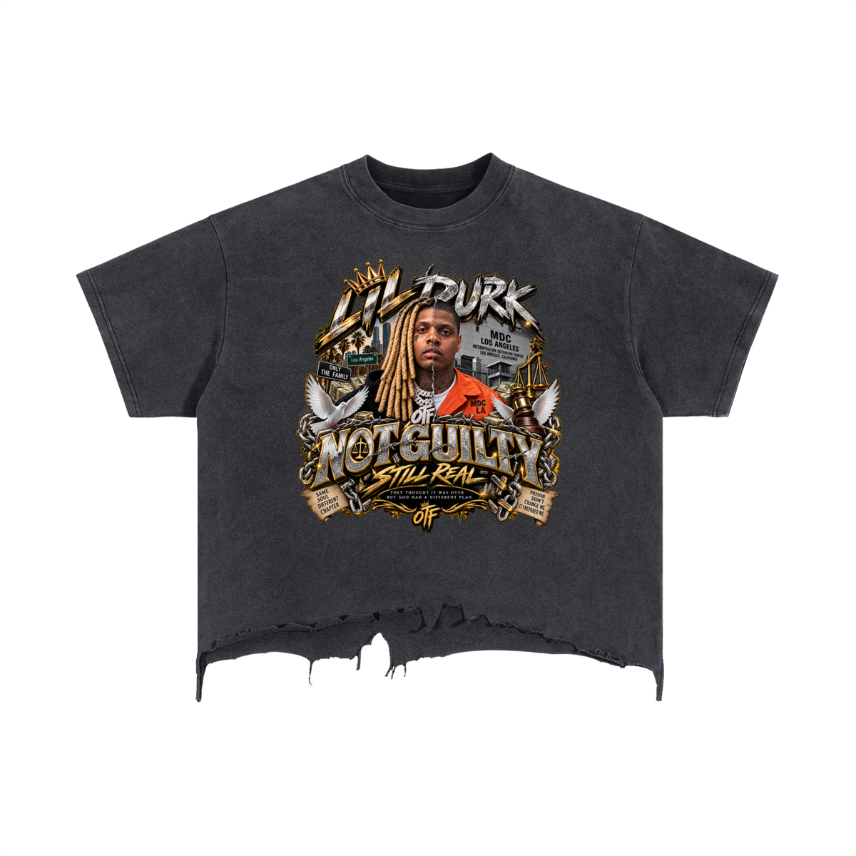 CoZay Signature Lil Durk Vintage Wash Boxy Distressed Hem T-Shirt