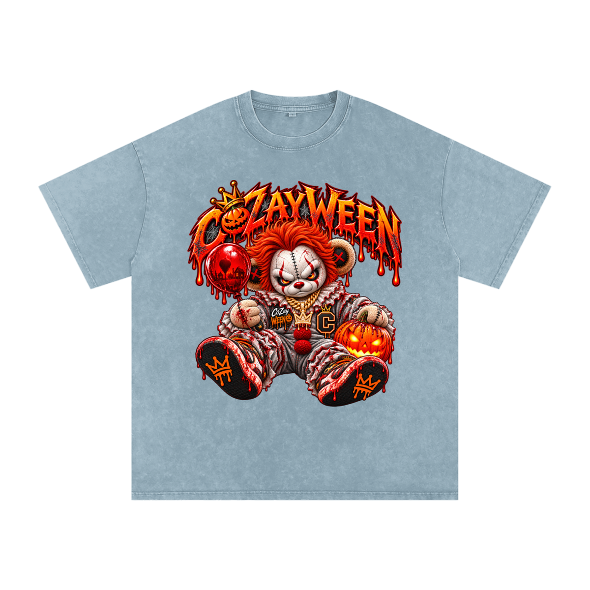 CoZayWeen Pennywise Snow Washed Oversized Cotton T-Shirt