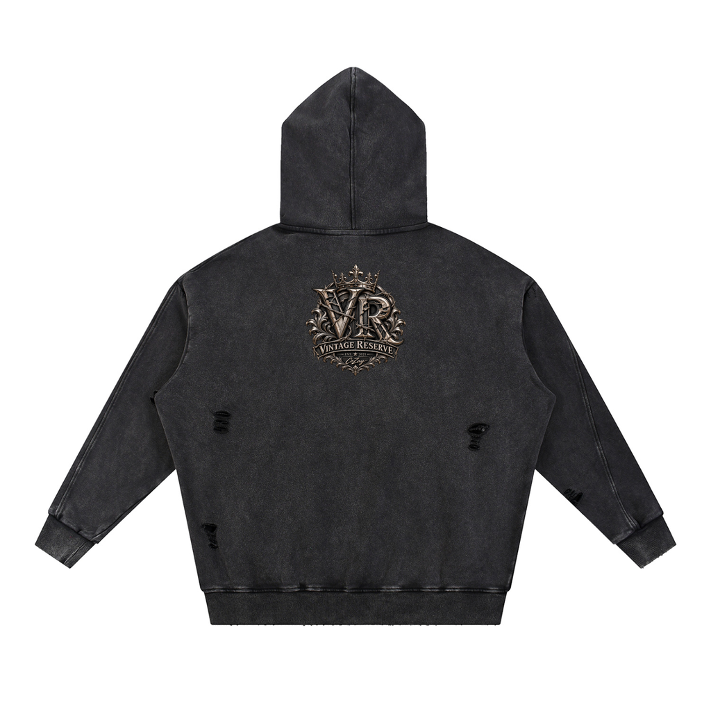 CoZay Vintage Reserve Snow Washed Distressed Panel Pocket Hoodie