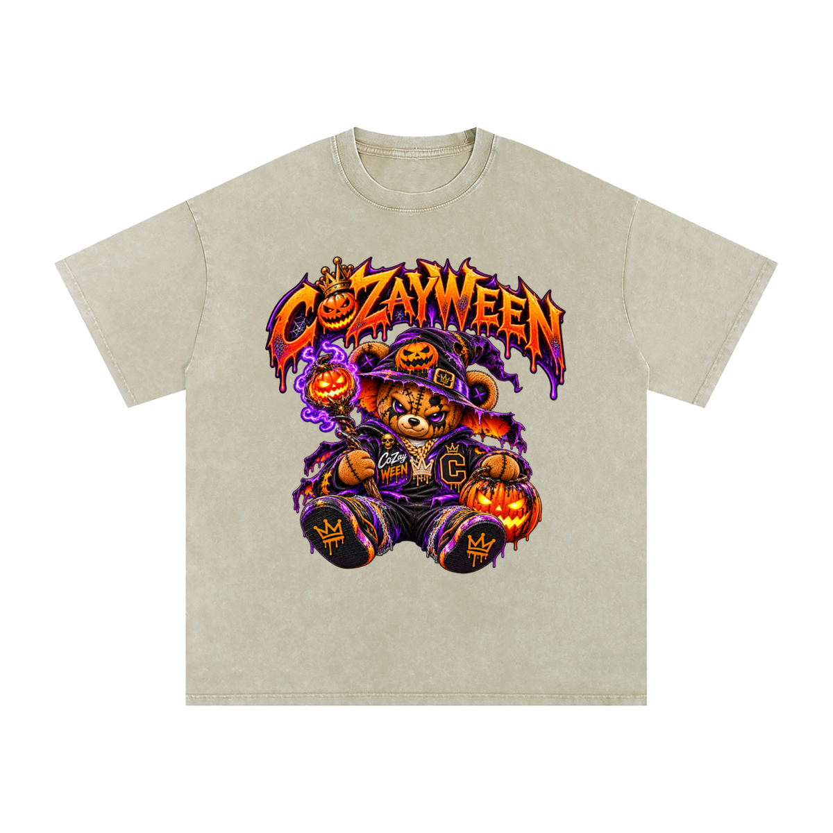 CoZayWeen Witch Snow Washed Oversized Cotton T-Shirt
