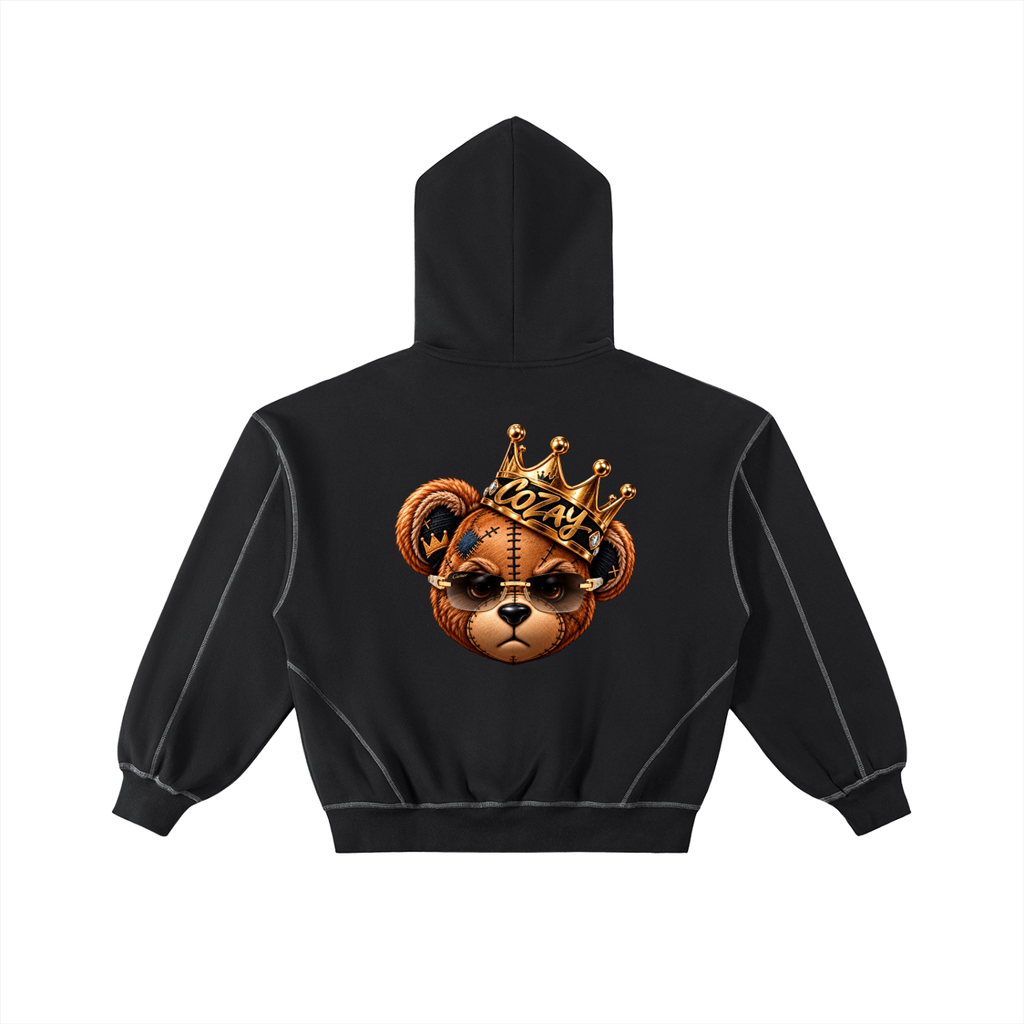 CoZay Orignal Bear Contrast-Stitched Boxy Fleece Zip Hoodie