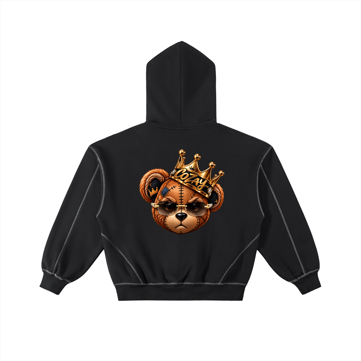 CoZay Orignal Bear Contrast-Stitched Boxy Fleece Zip Hoodie