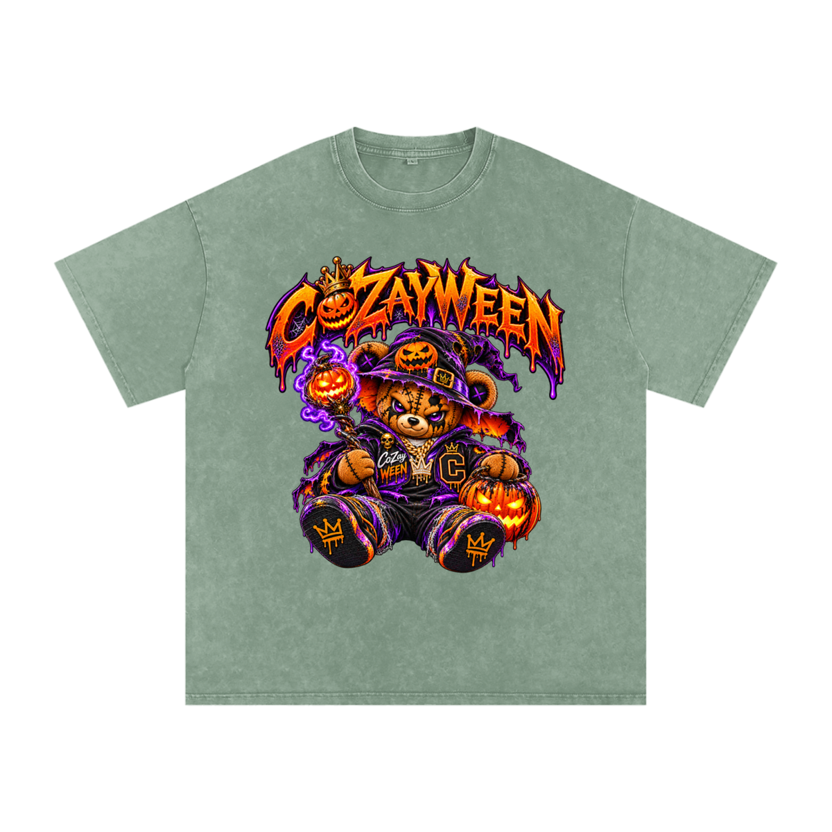 CoZayWeen Witch Snow Washed Oversized Cotton T-Shirt