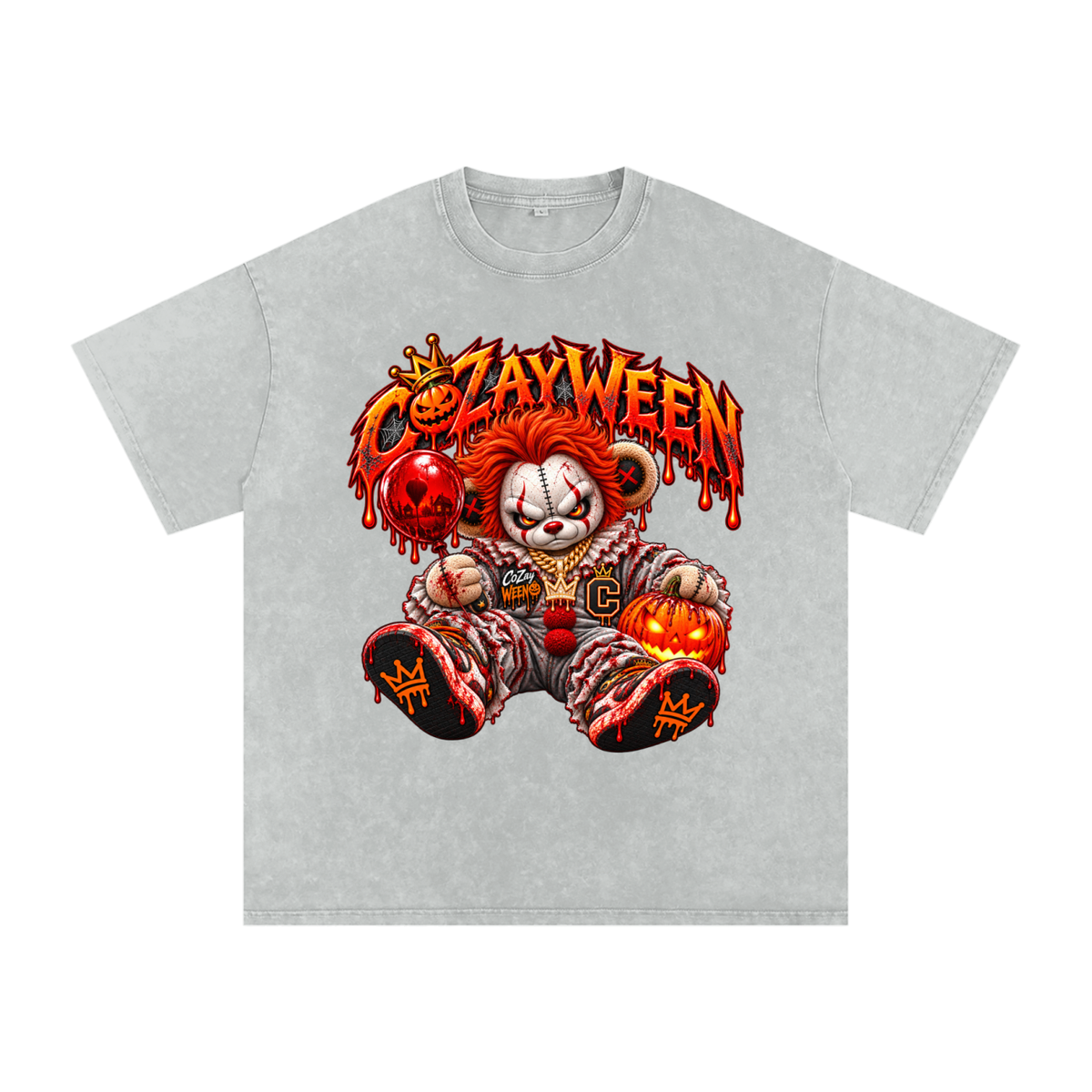 CoZayWeen Pennywise Snow Washed Oversized Cotton T-Shirt