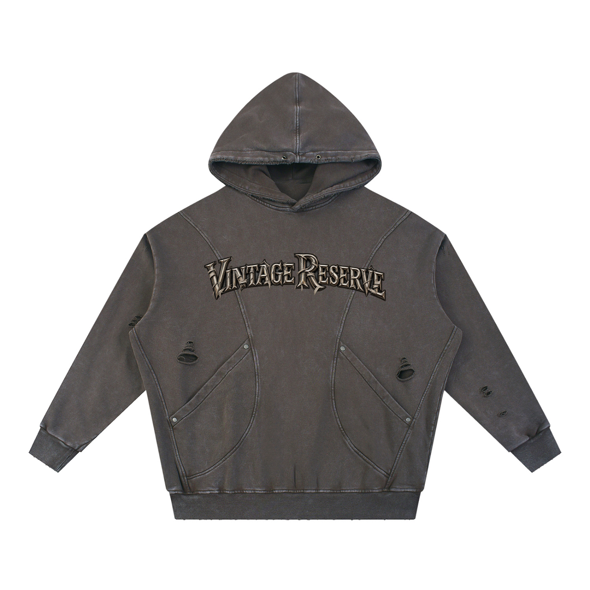 CoZay Vintage Reserve Snow Washed Distressed Panel Pocket Hoodie