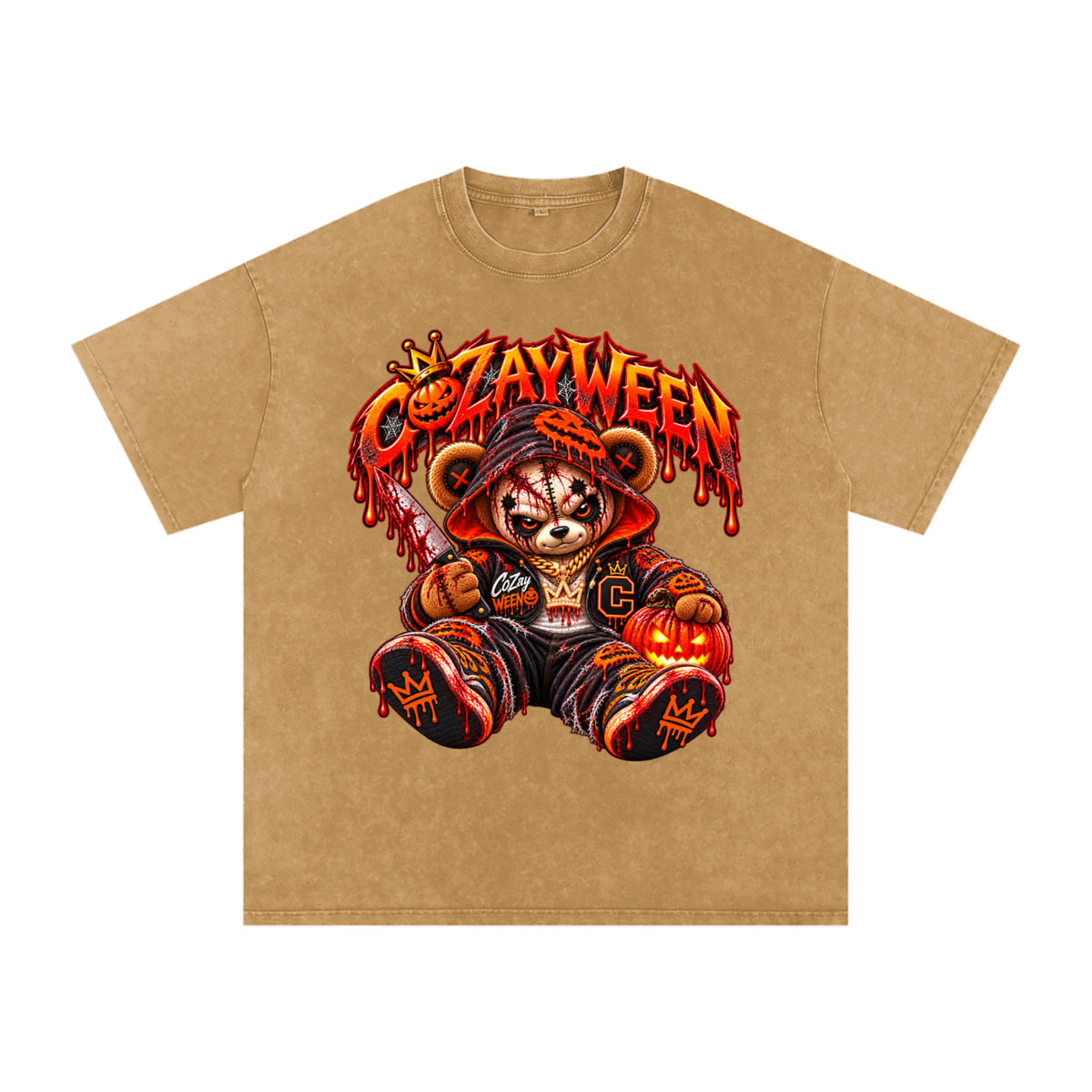 CoZayWeen Hoodie Snow Washed Oversized Cotton T-Shirt