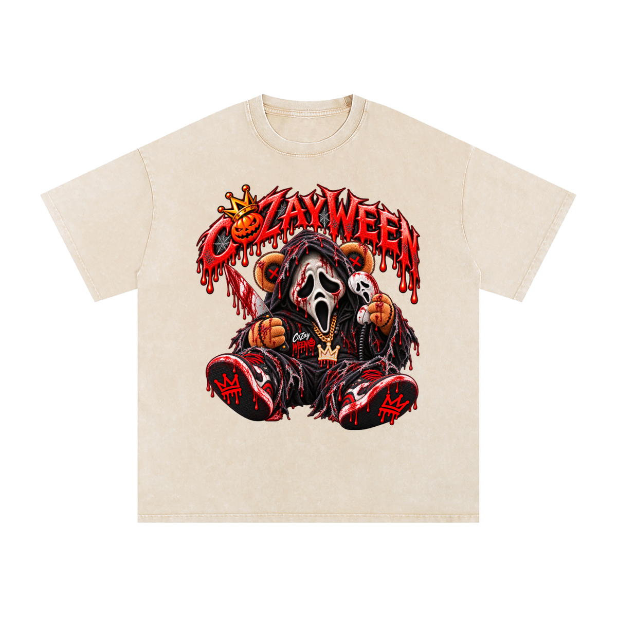 CoZayWeen Scream Snow Washed Oversized Cotton T-Shirt