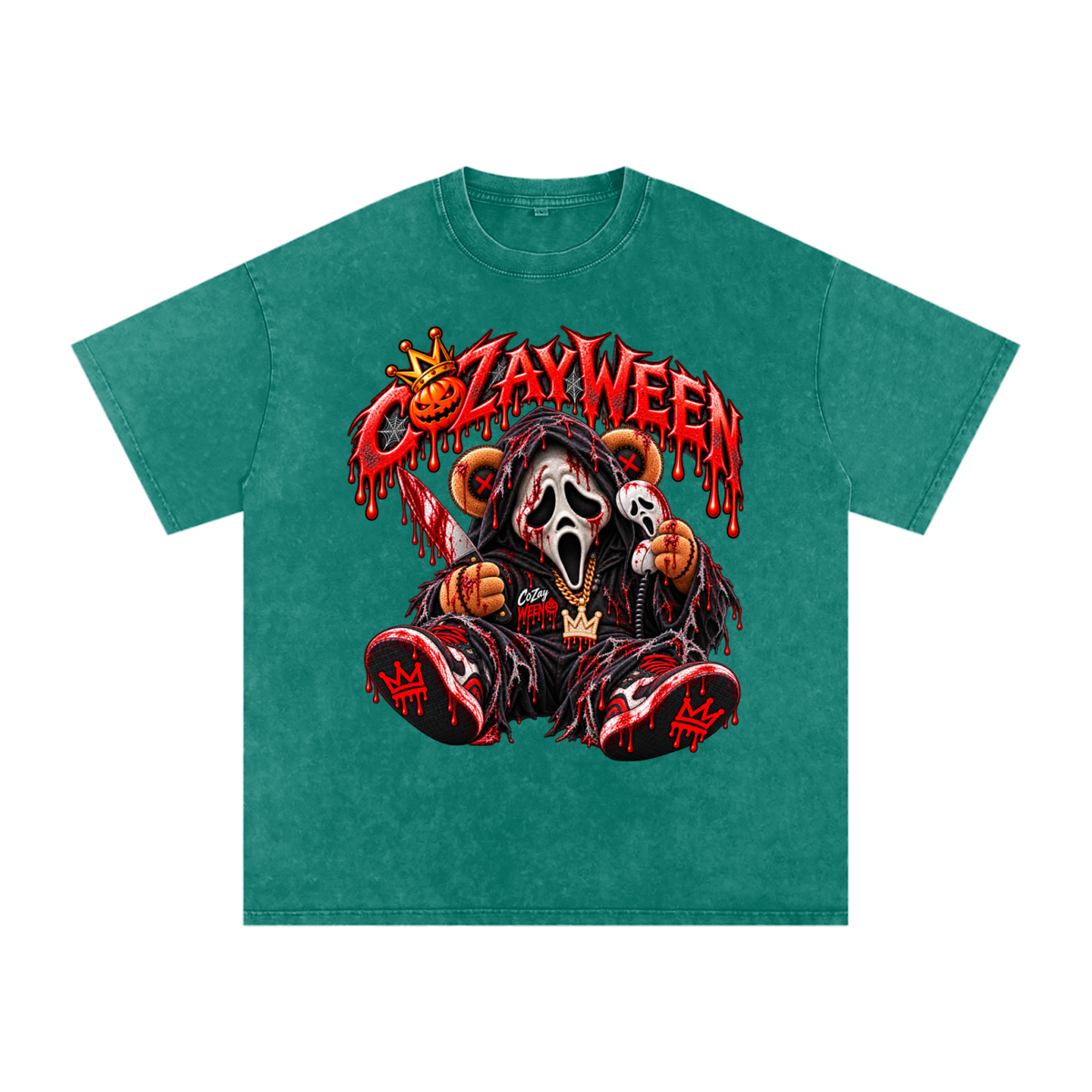 CoZayWeen Scream Snow Washed Oversized Cotton T-Shirt
